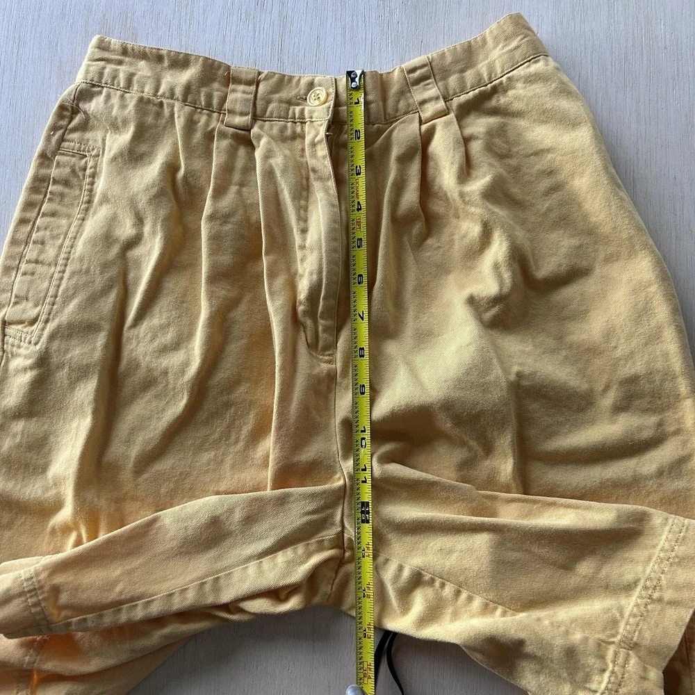 Vintage Yellow Twill Pleated SKwear Shorts Womens 10 Elastic Waist 8 Inseam